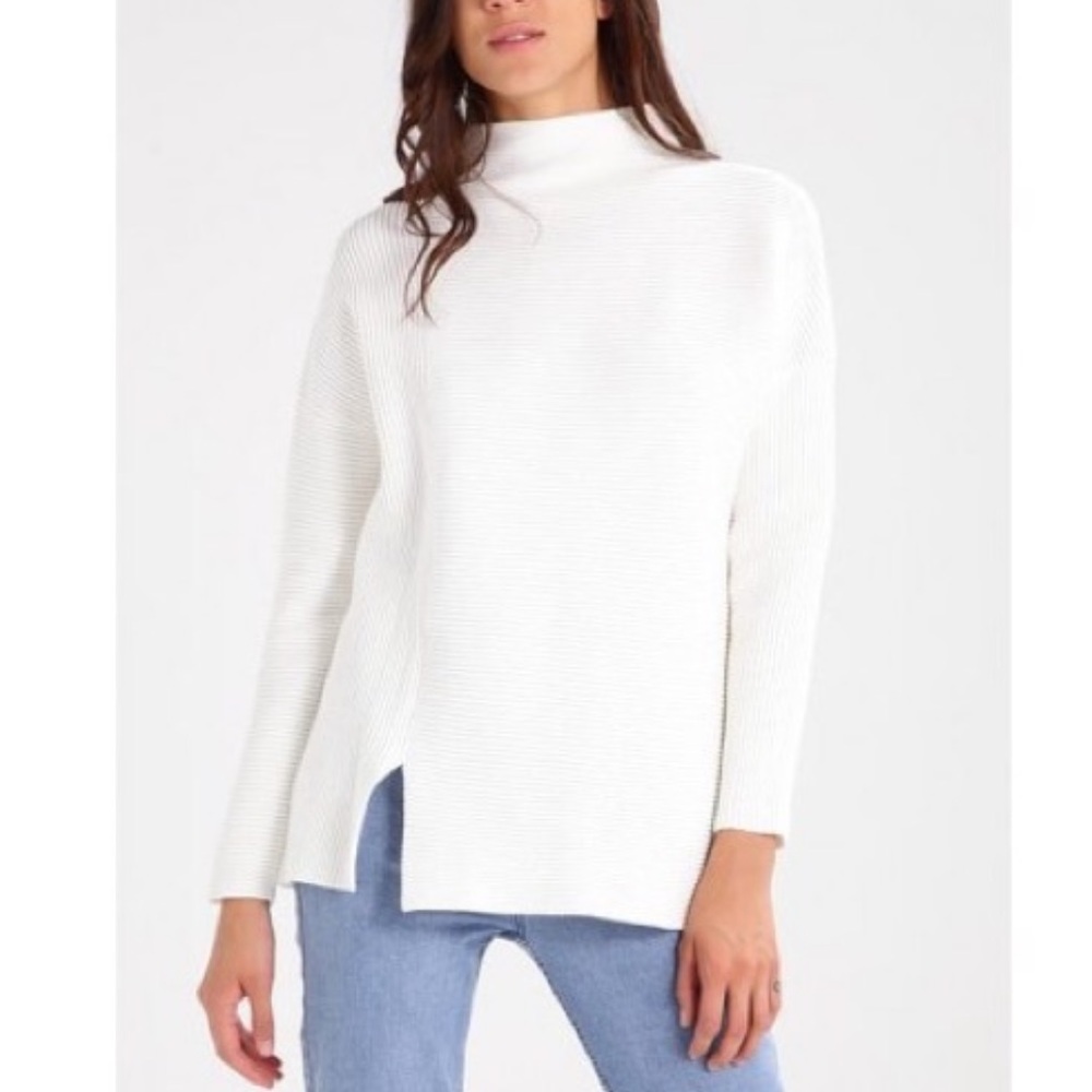 French Connection cream ribbed Sunday Mozart mock neck sweater. Relisting